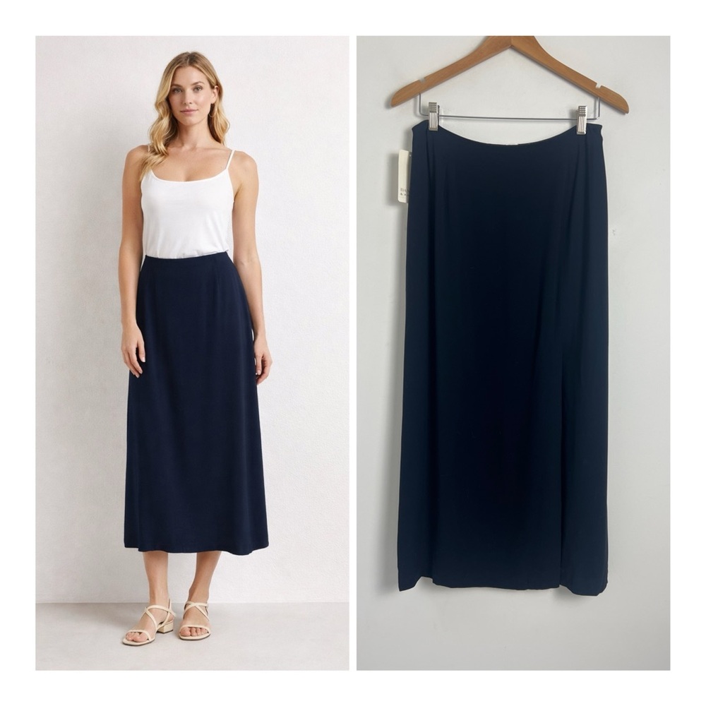 NEW Vintage Dana B & Karen‎ Size 12 Navy Blue Classic Side Slit Midi Skirt